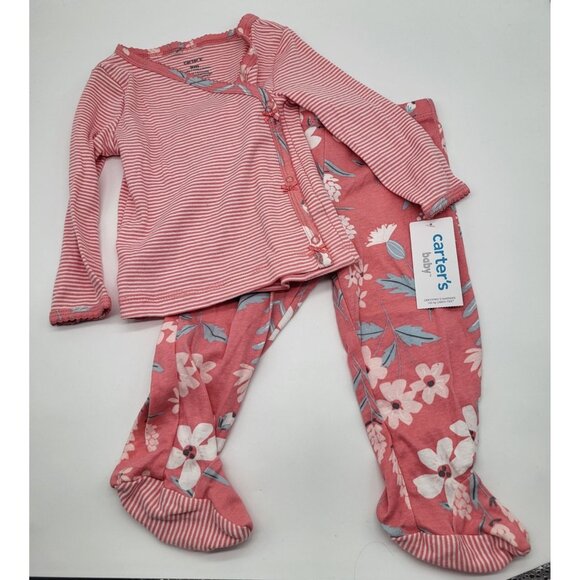 Carter's Baby Girl 9M Pink Floral Stripe Outfit 2pc (Missing hat) - Picture 1 of 4